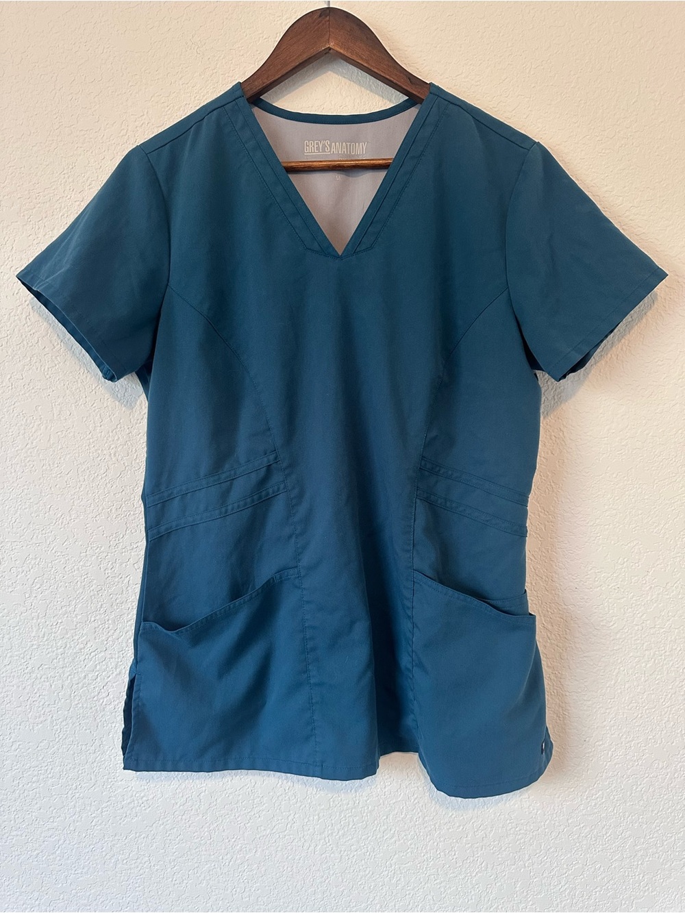 Grey's Anatomy Teal V-Neck Short Sleeve Scrub Top with Pockets